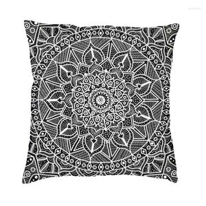 Kissenbezug für Kissen, Schwarz-Weiß-Kontrast, Kreis des Lebens, Mandala-Bezug, Sofa, Wohnzimmer, Boho-Blumenmuster, quadratischer Überwurf, 45 x 45 cm