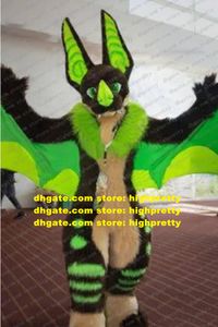 Black Long Fur Bat Wing Mascot Costume Furry Fursuit Adult Cartoon Character Outfit BRAND IDENEITY Opening New Business zz9520