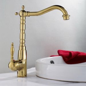 Bathroom Sink Faucets Luxury Gold Color Brass Bathroom/Kitchen Basin Vanity Mixer Faucet Single Handle Cold Tap