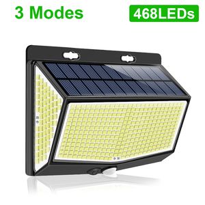 Solar-Wandleuchten für den Außenbereich, 468 LEDs, PIR-Bewegungsmelder, wasserdichte Lampe für Veranda, Garten, Terrasse, Hof, Garage, Weg, Weihnachtsdekoration