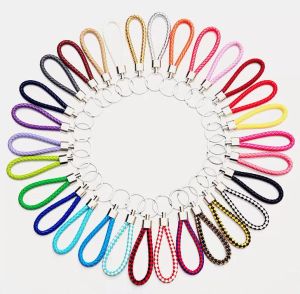 30 colors PU Leather Braided Woven Keychain Rope Rings Fit DIY Circle Pendant Key Chains Holder Car Keyrings Wholesale