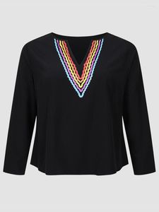 Skjorta Finjani Solid Color Tee Plus Size Women Clothing Polyester Women's Blus Beautiful Multicolored V-Neck Top
