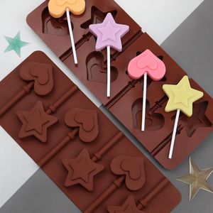 6-kavitet lollipop silikon mögel diy stjärna kärlek träd choklad godis mögel jul barn dag gåva bakverktyg mj1031