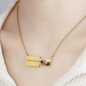 Anhänger Halsketten Benutzerdefinierte Pull-Out-Umschlag Halskette Frauen Schmuck Personalisierte Edelstahl Gravierte Po Medaillon Paare Geschenk