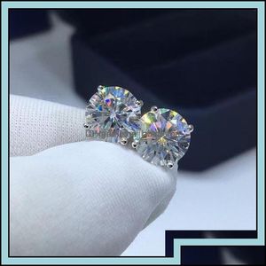 Kolczyki stadninowe biżuteria S925 Sterling Sier D Color vvs Four Moissanite Diamond Earring Poszedł Test Kobiet Prezenty na imprezę rocznicową OTCK7