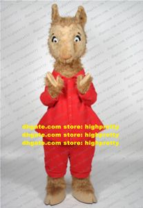 Llama Llama Mascot Costume Red Pyjama Alpaca Alpacos Yamma Lama vuxen tecknad karaktär tack kommer att hälsa gästerna ZZ8291