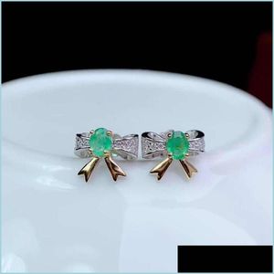 Stud Stud Natural Emerald Earrings 925 Sier Twocolor Electroplating Process S￶t stil Sm￥ f￤rska b￥g￶rningar f￶r kvinnor Drop Delive DH1L5