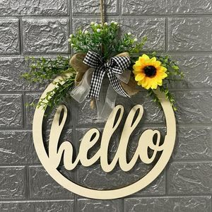 Decorative Flowers Style Creative Garland Letter Printed Hollow Design Wood Easter Welcome Home Hanging Sign For