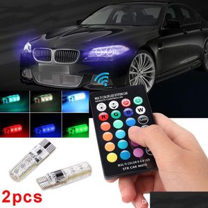 Lampadine per auto 2 pezzi 12V luce per auto a led con telecomando T10 5050 Smd Rgb cupola interna cuneo lampada stroboscopica Bbs Carstyling Drop Delivery 2 Dh9Fy