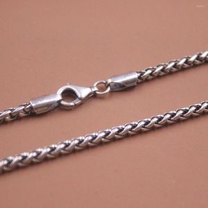 Chains Real 925 Sterling Silver Necklace Men's 3mm Width Round Wheat Link Vintage Jewelry 26inch