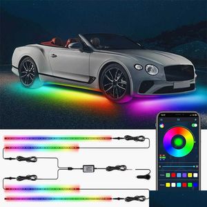 Decorazioni interne 12V Car Light Striscia flessibile Impermeabile Led Sottoscocca Luci Telefono App Controllo Neon Lampada decorativa per atmosfera Dhp5Y