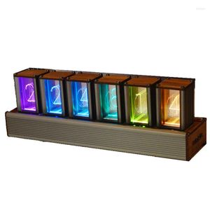 Bordklockor RGB Nixie Glow Tube Clock Metal Electronic Digital Watch Desk Desktop Lyxig LED Vakuum-rör Lamp presentidéer