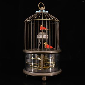 Bordklockor Antik hantverk Birdbur Model Mechanical Clock Vintage Clockwork Chinese Copper Bird Cage Hour Meter