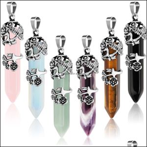 Pendant Necklaces Pendant Necklaces Hexagonal Gemstone Pendants Shape Stone Charms Pointed Natural Crystals For Jewelry Making Diy C Otueu