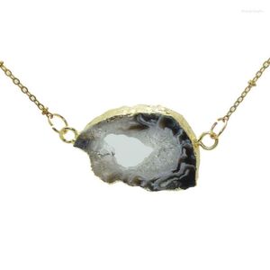 Pendant Necklaces Natural Slice Geode Druzy Stone Necklace For Women 2022 Raw Flat Agates Irregular Gold Plating Stones Connector
