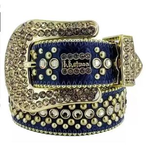 Belts Luxury Designer Bb Belt Simon Belts for Men Women Shiny diamond belt Black on Black Blue white multicolour with bling rhinestones as gift 2023