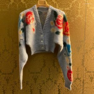 Kvinnors tr￶jor 2022 Early Spring Mohair Cardigan V-ringning Kort stickad kvinnor tr￶ja kappa