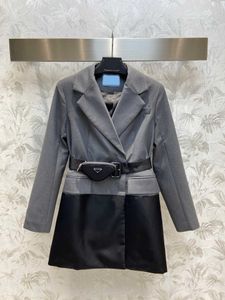 Fashion Women's Jackets Dress With Belt Bag Autumn 2022 New High Waist Notched Long Sleeve Casual Blazer Dresses For Women