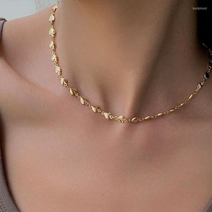 Zincirler Vintage kalp kolye bayanlar altın moda mücevher paslanmaz çelik kare boyun küçük şeftali zinciri Noel G