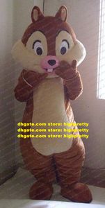 Vivid Brown Squirrel Mascot Costume Chip E Dale Chipmunk Eichhoernchen Scuiridae vuxen med små rosa munfettkinder nr 2427