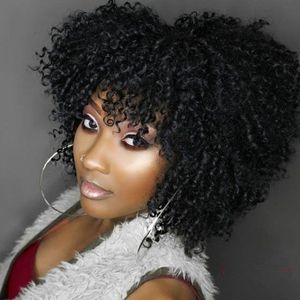 Afro Kinky Curly Peruka ludzkie włosy z grzywką Pixie Cut Storeced Maszyna Made Scalp Top Perging Krótkie peruki pełne pokrycie