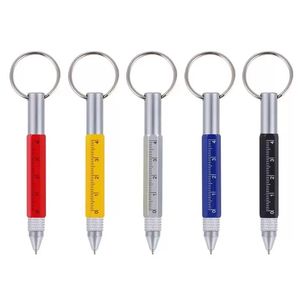 Multifunktionell Mini Metal Ball Point Pen Outdoor Tool Pen Skruvmejsel Keychain Kort skala pennor