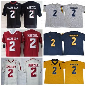 Texas Am Aggies 2 Johnny Manziel Futbol Forması 2 Charles Woodson Michigan Wolverinler Kırmızı Beyaz Koleji Erkek Forma Forma Forma Erkek Gömlekler S-XXXL