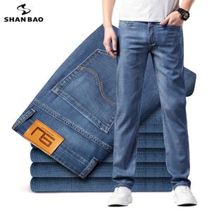 Herr jeans shan bao sommar helt nya mäns passar raka ultratunna andningsbara jeans enkla casual klädbomullssträng lätt jeans t221102