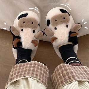 Kapdy yvvcvv urocze krowę mleczną puszystą futrzaną zimową pluszową platformę slajdy w pomieszczenia fuzzy kawaii buty 221103