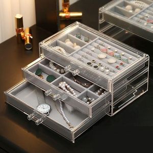 Jewelry Pouches Acrylic Storage Box Earrings Ring Necklace Three-Layer Organizer Cases Stand Display Gifts Store Decor