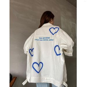 Women's Jackets White Halo Dyed Love Denim Coat Autumn Men's And Women's High Street National Loose Leisure Thin Long Sleeved Top