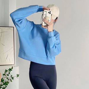 Ll Women Yoga Outfit Sweatshirts Hoodie Loose Long Sleeve Crop Top Fitness Workout High Elasticity Crew Neck Gym Running Fleecehigh Quality