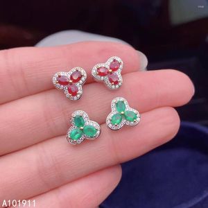 Stud Earrings KJJEAXCMY Fine Jewelry 925 Sterling Silver Inlaid Natural Emerald Ruby Cute Women's Support Detection Fashion