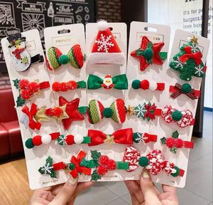 Baby Girl Christmas Snowman Tree Star Design Barrettes Girls Accessories Lucky Deer Snowflake kids Gift 5pcs/set