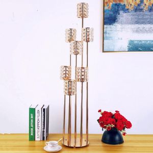 Ljusstakare metall Candelabra Crystal Holder Candlestick Wedding Table Centerpiece Pillar Stand Road Party Home Decor