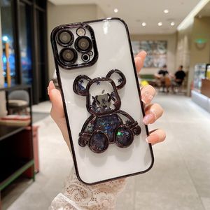 Clear Silicone Covers Glitter Bling Quicksand Cute Bear Case för iPhone 14 13 12 11 Pro Max XS XR