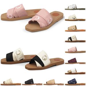 Hotsale kvinnor sandaler designer skor sneakers woody mules toffles platta glider kors vävda sommar gummisandales strandreglage kik tå