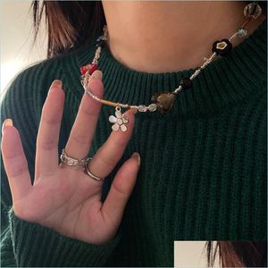 Chokers Chokers Korean Fashion Romantic Flower Crystal Beaded Clavicle Chain Necklace For Women Cool Y2K Jewelry Exquisite Accessory Dh4Dr