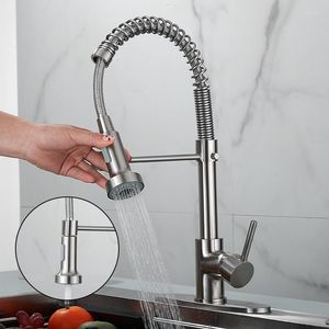 Krany kuchenne kran komercyjny solidny mosiądz pojedynczy uchwyt wyciągający sprayer Spring Sink pędzel Nikcel