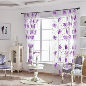 Vorhang 1PC Tüll für Schlafzimmer Küche Wohnzimmer Dekoration Jalousie Fensterbehandlungen Romantisches Blumenmuster Sheer Drape