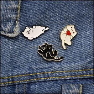 Pimler broşlar pimler broşlar mücevher hayvan tembel siyah beyaz kedi broş karikatür sevimli komik yaratıcı emaye pim moda aksesuarları f ot2r0