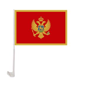 Montenegro auto vlag Factory levering 30x45cm polyester wereldland natie raamclip vrachtwagen decoratie banner met vlaggenmast voor autogegaan