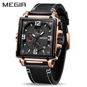 Megir Creative Men Watch Top Brand Luxury Chronograph Quartz Watches ClockMen Leather Sport Army Wrist Watches Saat 201211254U