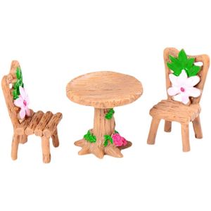 Wholesale Polyresin Round Table Garden Decoration Resin Miniature Mini Figurine Fairy Chair 3pcs/set