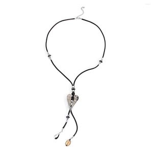 Pendant Necklaces ALLYES Vintage Hollow Heart Tassel Leather Necklace Charm Handmade Braided Crystal Beads Long Women Jewelry