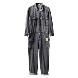 Men's Jeans Men's Long Sleeve Multi Pockets Cargo Denim Jumpsuits Casual working Coveralls Overalls Jeans Set Gray Blue T221102