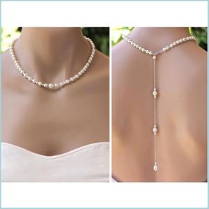 Pendant Necklaces Pendant Necklaces Dainty Back Necklace Body Chain Jewelry Wedding Bridal Backdrop For Brides Pearl Simple Necklace Dhffa