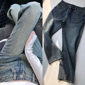 Frauen Jeans Herbst Damen Hohe Taille Gerade Jeans Gewaschen Raw Kanten 2022 Neue Frauen Elastische Hosen Slim Fit Streetwear