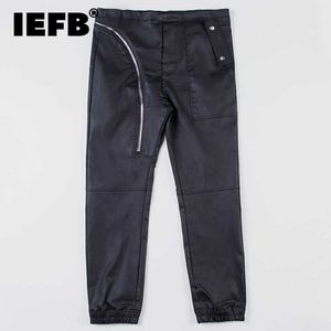 Jeans masculinos IEFB Men's Streetwear Oblíquo zíper sólido cor de cera com cor de cera de cor preta de calça de locomotiva de cintura mid Slim