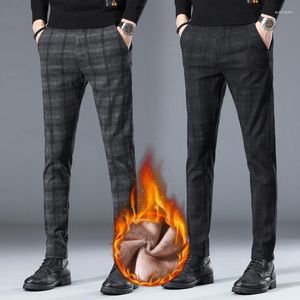 Calça masculina marca de inverno lã de lã de lã elástica elástica longa calça casual casual